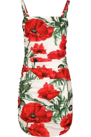Dolce & Gabbana Vestido fruncido con amapolas estampadas
