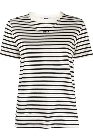 Msgm Playera con logo bordado y motivo de rayas