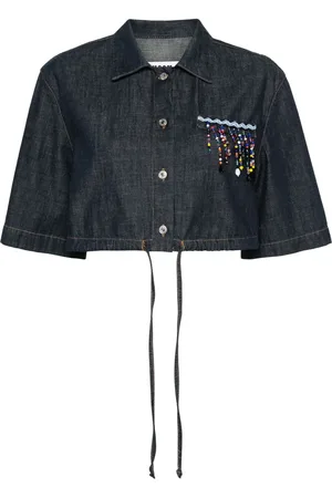 Msgm Camisa de mezclilla con detalles de mostacillas