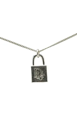 Dior Collar 20th Century Brass Oblique Padlock Pendant Necklace
