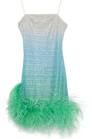 Oseree Vestido corto con ribete de plumas