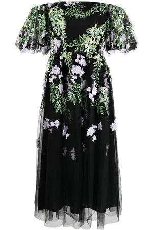 Marchesa Notte Vestido midi con hombros descubiertos