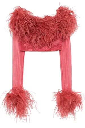 Oseree Top corto con ribete de plumas