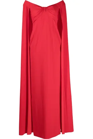Marchesa Notte Vestido de fiesta con detalle de capa y hombros descubierto