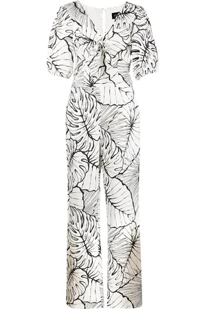 Marchesa Notte Jumpsuit con estampado de hojas