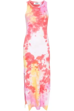Msgm Vestido midi de canalé con estampado tie-dye