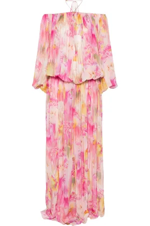 BLUMARINE Vestido largo de georgette con estampado floral