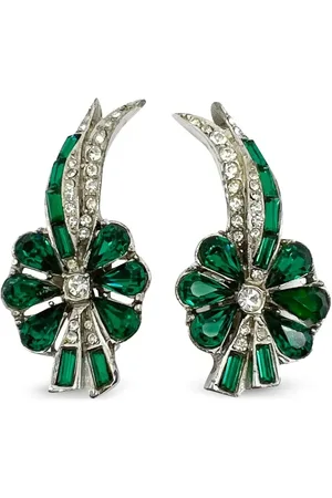 JENNIFER GIBSON JEWELLERY 1950s pre-owned Emerald Paste Floral clip-on earrings