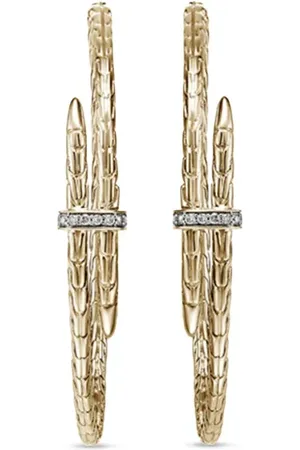 John Hardy Arracadas Spear grandes en oro amarillo de 14kt con diamantes
