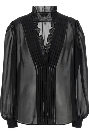 Tom Ford Blusa traslúcida con detalle plisado