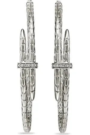 John Hardy Arracadas Spear grandes en plata de ley con diamante