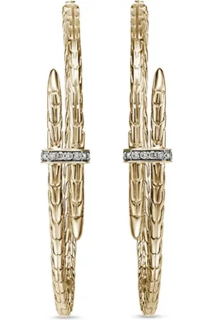 John Hardy Arracadas Spear grandes en oro amarillo de 14kt con diamantes