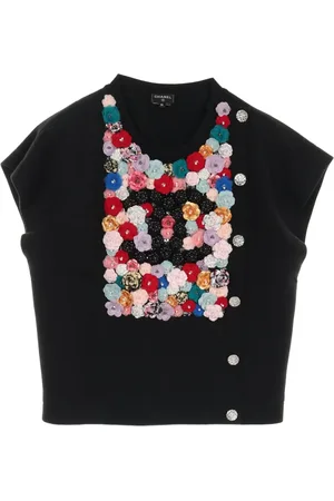 CHANEL Playera Camellia con logo CC 1986-1988