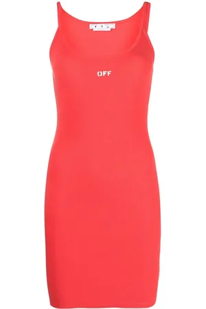 OFF-WHITE Vestido tejido de canalé con logo estampado