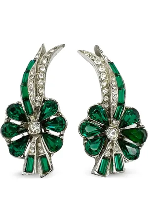 JENNIFER GIBSON JEWELLERY Aretes de clip Emerald Paste Floral 1950 pre-owned