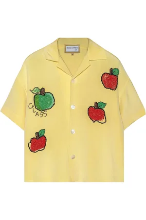 Glass Cypress Camisa Beaded Apples On Sunrise de seda