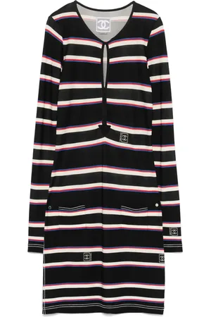 CHANEL Vestido midi con rayas estampadas