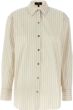 THEORY Camisa con botones y rayas estampadas