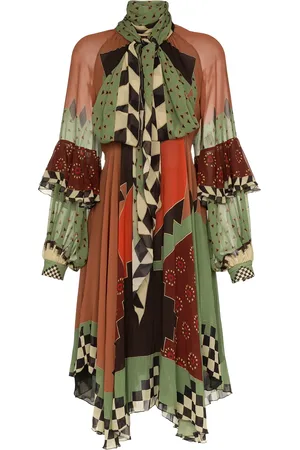 Etro Silk patchwork tie neck midi dress