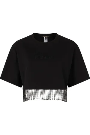 Roberto Cavalli Top corto con flecos de mostacillas