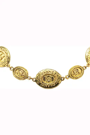 CHANEL Collar 20th Century Gold Plated CC Medallion Link Necklace