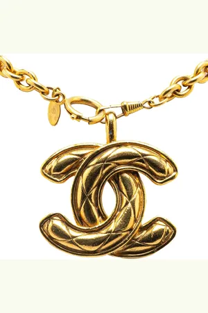 CHANEL Collar 20th Century Gold Plated CC Quilted Pendant Necklace