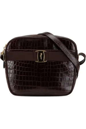 Salvatore Ferragamo Bolsa crossbody Croc Embossed Calfskin Vara 2000-2015