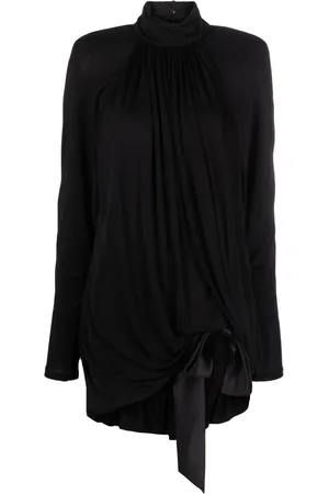 Saint Laurent Vestido corto con diseño drapeado y cuello de tortuga