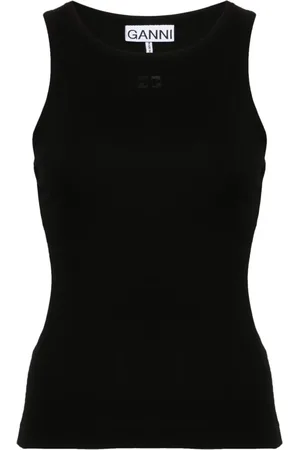 Ganni Top de canalé con logo bordado