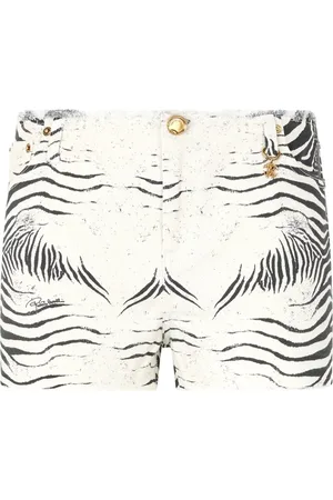 Roberto Cavalli Shorts de mezclilla con estampado de cebra