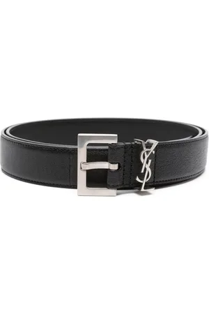 Saint Laurent Cinturón de piel con placa del logo YSL
