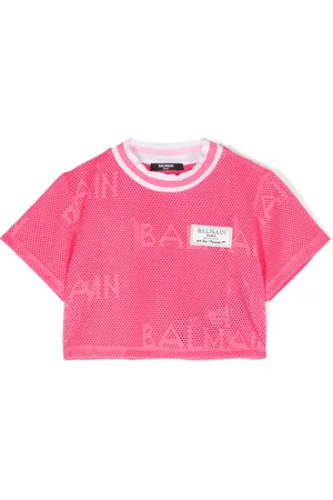 Balmain Playera de malla con parche del logo