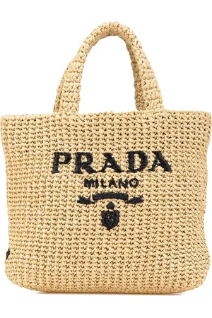 Prada 2013-2024 Raffia Effect Crochet Embroidered Logo tote bag