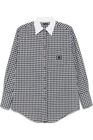 CHANEL Camisa con motivo de cuadros 1980