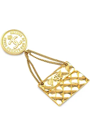 CHANEL Broche Gold Plated CC Quilted Flap Bag Brooch 1980-1990