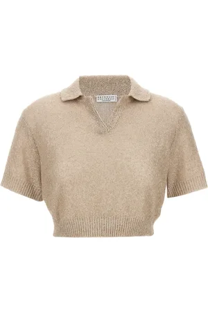 Brunello Cucinelli Playera tipo polo bordada con lentejuelas