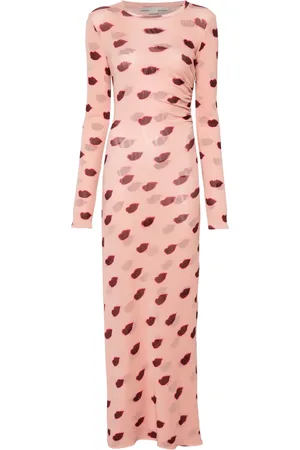 Stella McCartney Vestido largo de malla con labios estampados