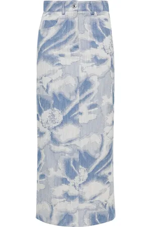 Msgm Falda larga de mezclilla con motivo en jacquard