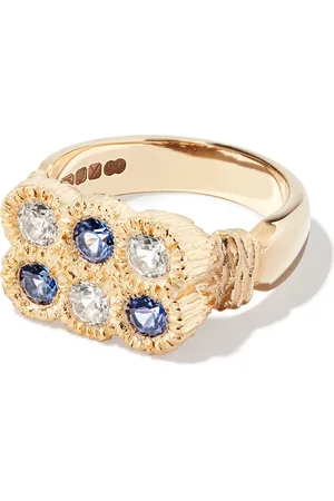 Bleue Burnham Anillo Flowers Grow Together en oro amarillo de 9kt con zafiro