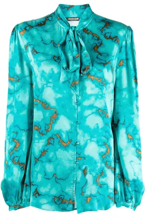 Roberto Cavalli Blusa con estampado abstracto y moño en el cuello