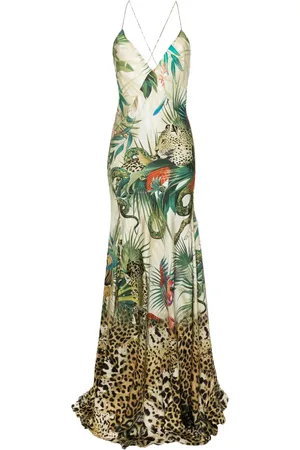 Roberto Cavalli Vestido largo con jungla estampada