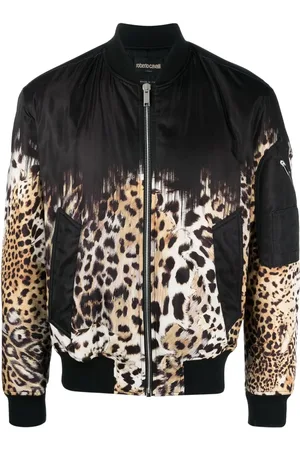 Roberto Cavalli Chamarra bomber con estampado de leopardo