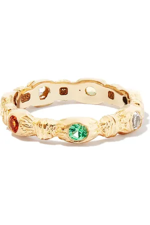 Bleue Burnham Anillo Nature Round Root en oro amarillo de 9kt con zafiro