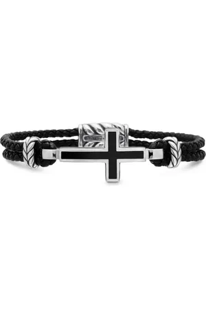 David Yurman Pulsera Exotic Stone Cross en plata de ley y cuero de 3mm