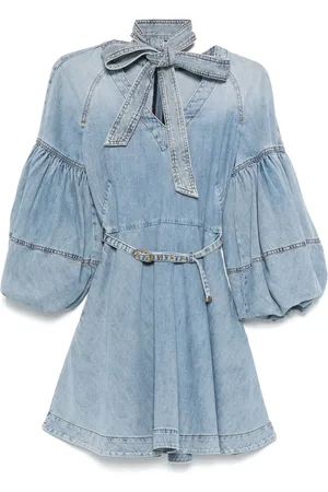 ZIMMERMANN Vestido corto de mezclilla con moño en el cuello