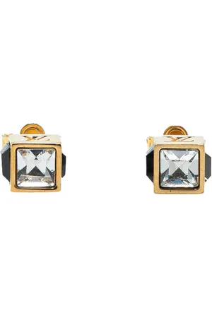 LOUIS VUITTON Aretes Gold Plated Crystal Gamble Stud Earrings 2015