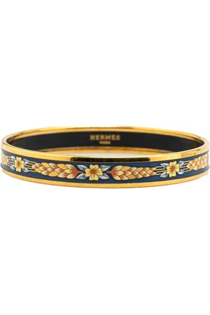 Hermès Pulsera 20th Century Narrow Wheat Print Enamel Bangle 70