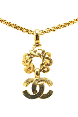 CHANEL Collar Gold Plated CC Flower Pendant Necklace 1997