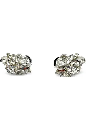 JENNIFER GIBSON JEWELLERY Aretes Vintage Crown Trifari Crystal Swirl 1940