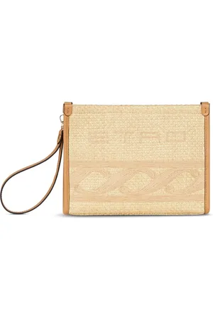 Etro Bolsa de mano de rafia con logo bordado